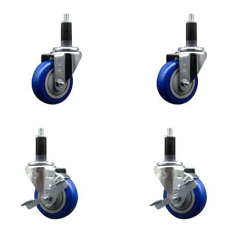 Service Caster 3.5'' SS Blue Poly Wheel Swivel 1-1/8'' Expanding Stem Caster Set 2 Brakes, 4PK SCC-SSEX20S3514-PPUB-BLU-2-TLB-2-118